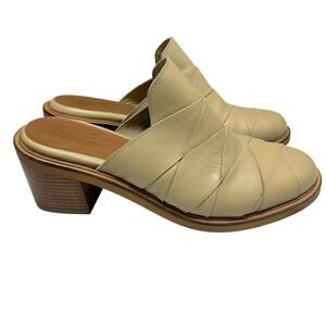 Seychelles Mules Masterpiece Clog Woven Leather Block Heel Slip On Size 10 Cream
